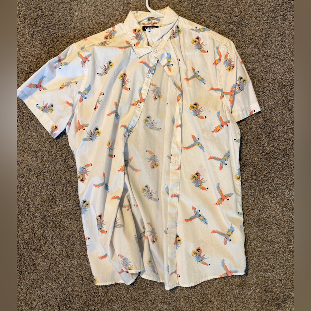 Men's Casual Parrot Print Button Down Shirt